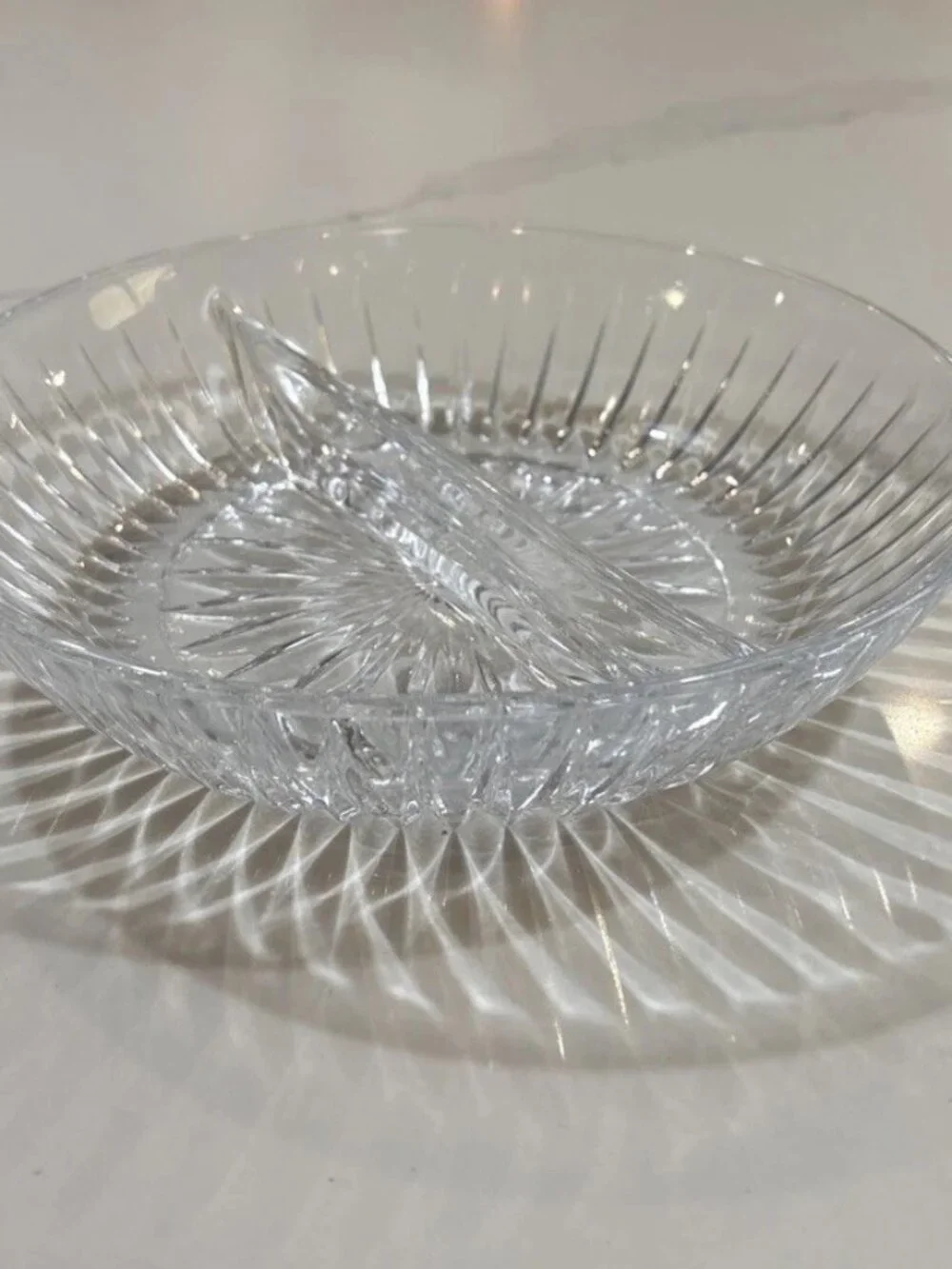 Vintage Crystal Glass Ribbed Divided Relish/Pickle/Candy Dish